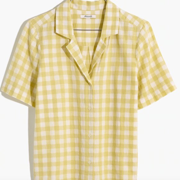 Madewell Cotton-Linen Boxy Camp Shirt - Yellow and White Gingham (Size M) - Picture 1 of 5